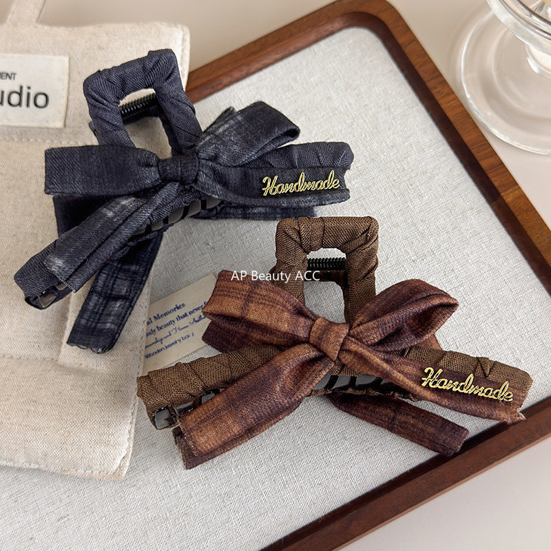 E관 - 체크 패턴 리본 디자인 집게핀 [27659] 25.11-2