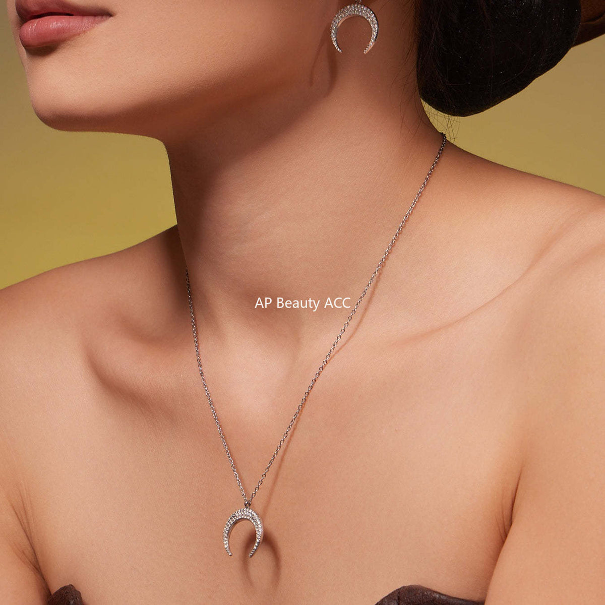 D관 - 스테인리스 스틸 팔각별 초승달 큐빅 펜던트 귀걸이 목걸이 [TXP485] 25.11-4