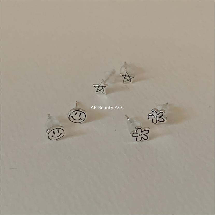 F관 - 925 실버 스마일 별 플라워 귀걸이 [C1253] 25.08-3