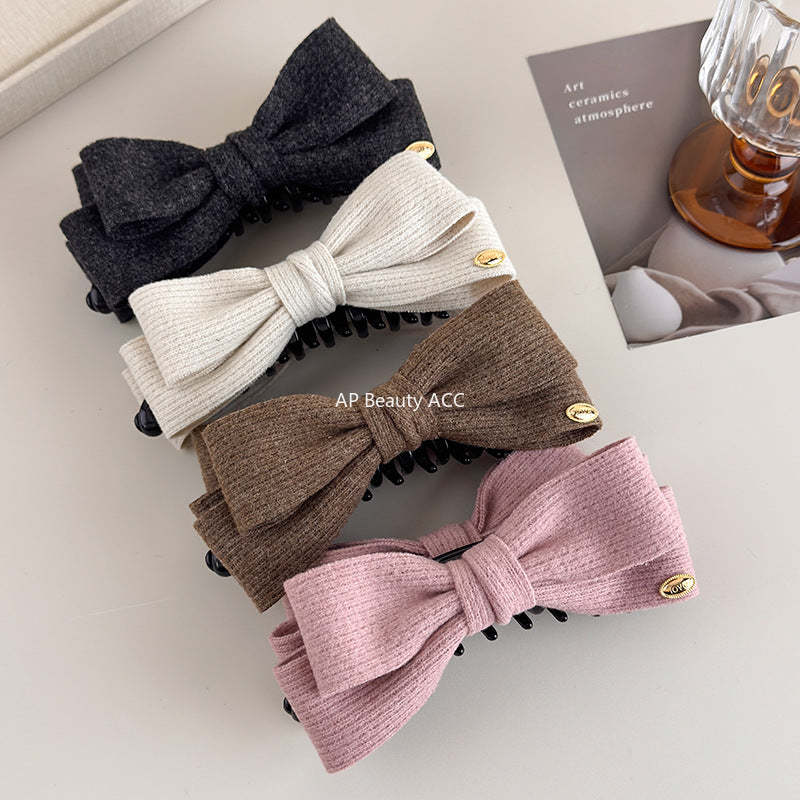 E관 - 모직 니트 소재 양면 리본 디자인 집게핀 [27708] 25.11-3