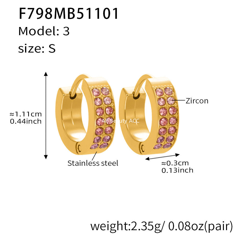 D관 - 스테인리스 18K 도금 C자형 멀티컬러 큐빅 귀걸이 [F798] 25.11-1