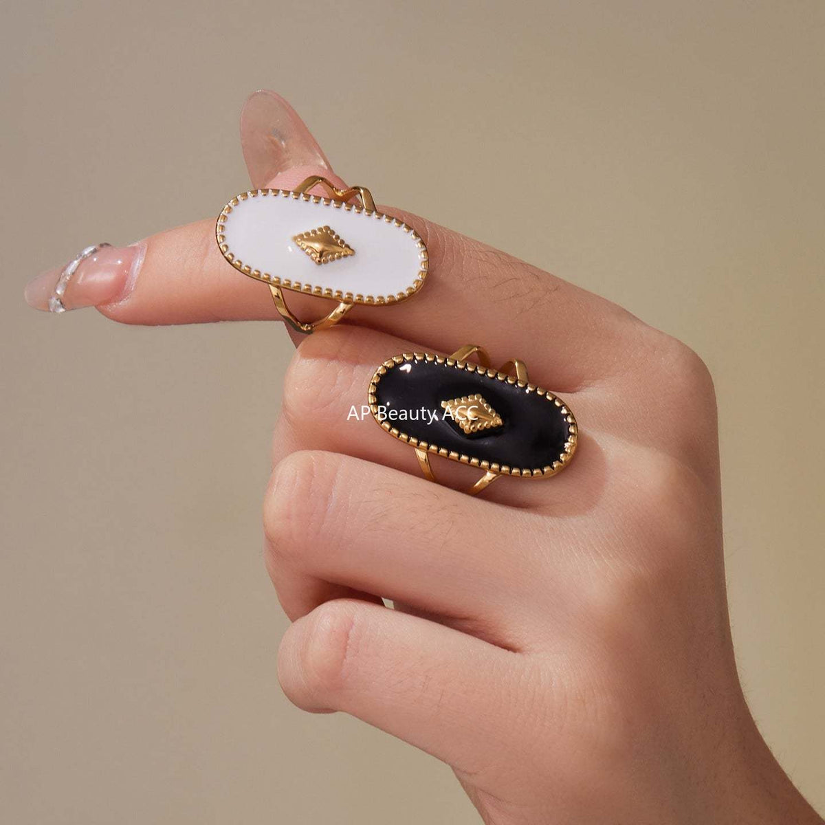 D관 - 스테인리스 스틸 컬러 에나멜 타원형 투 레이어 18K 도금 반지 [A719] 25.09-4