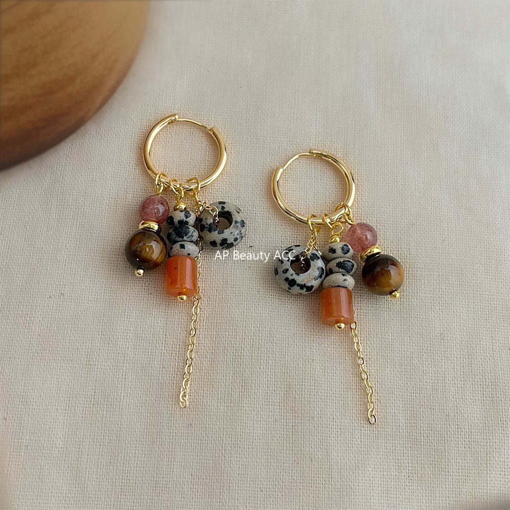 C관 - 925 은침 핸드메이드 천연석 호안석 아벤츄린 쿼츠 귀걸이 [6942] 25.10-5