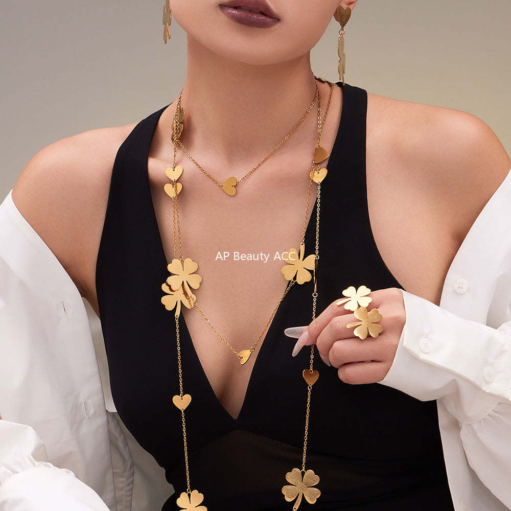 D관 - 스테인리스 18K 도금 하트 네잎 클로버 목걸이 귀걸이 반지 [TXP463] 25.10-5