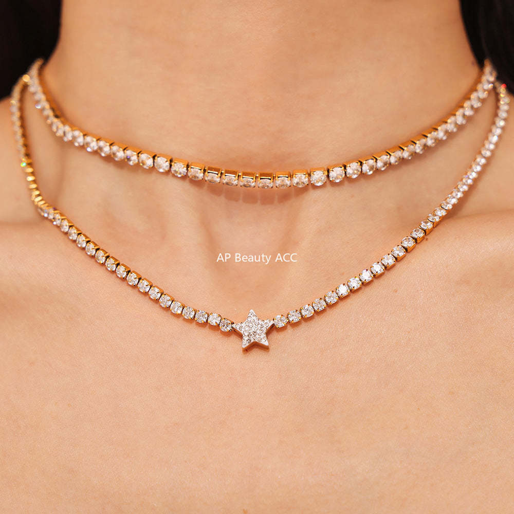 D관 - 캐주얼 럭셔리 유니크 큐빅 풀 티타늄 스틸 18K 도금 변색 방지 목걸이 [P2001] 24.08-3