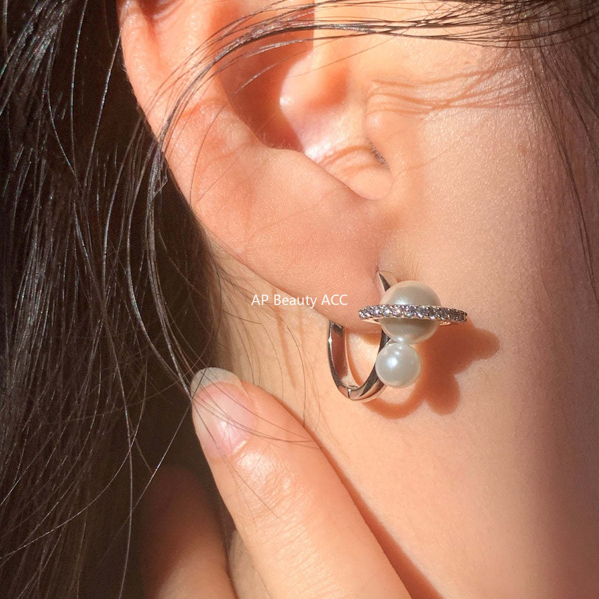 A관 - 925 은침 큐빅 진주 원형 링 귀걸이 [EH-4312] 25.12-3