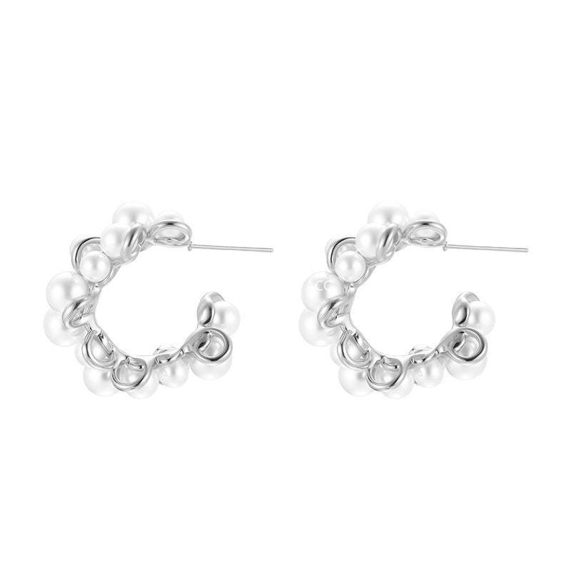 A관 - 진주 C형 디자인 스터드 귀걸이 [EH-4142] 25.12-2