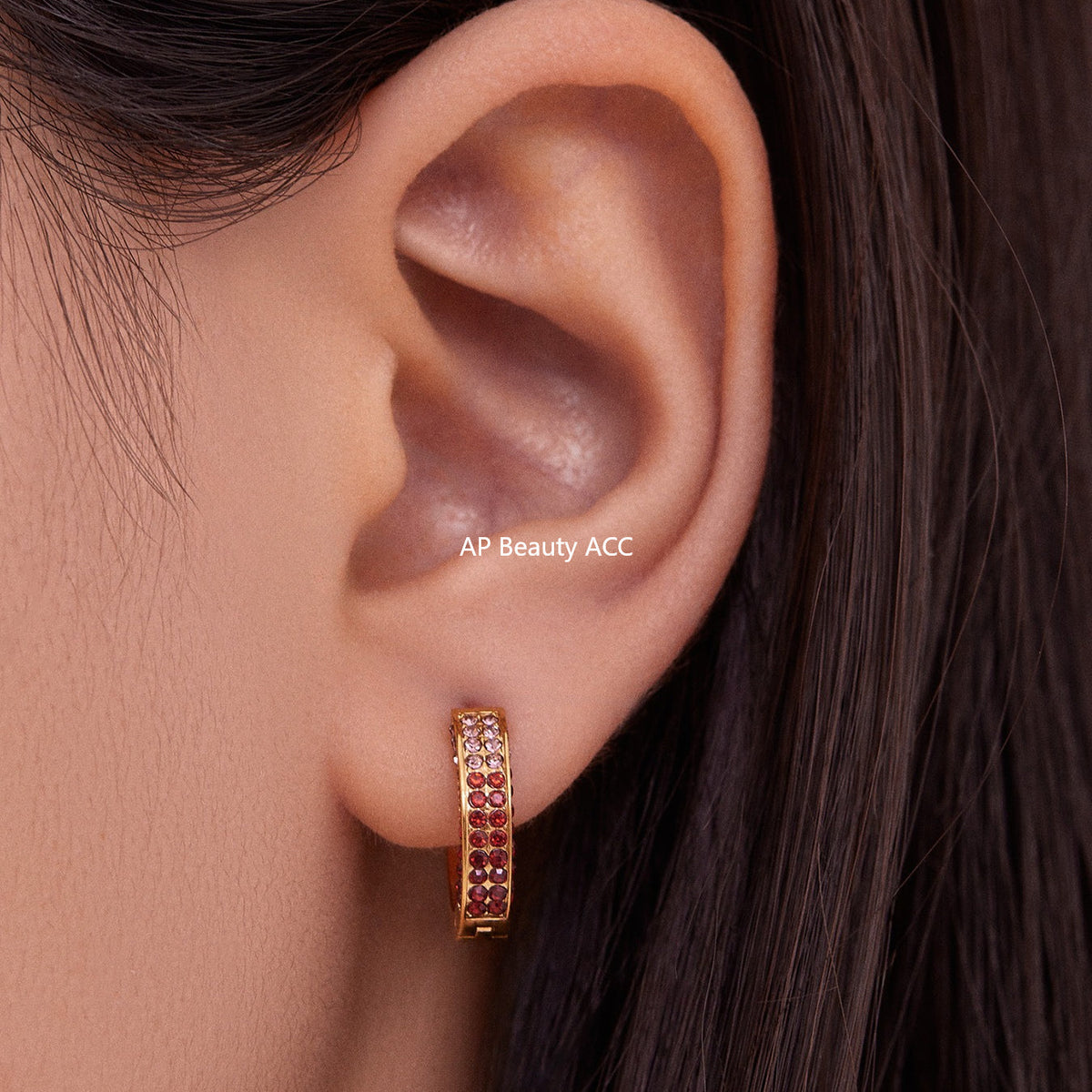 D관 - 스테인리스 컬러 큐빅 18K 도금 후프 링 귀걸이 [F930] 25.11-2