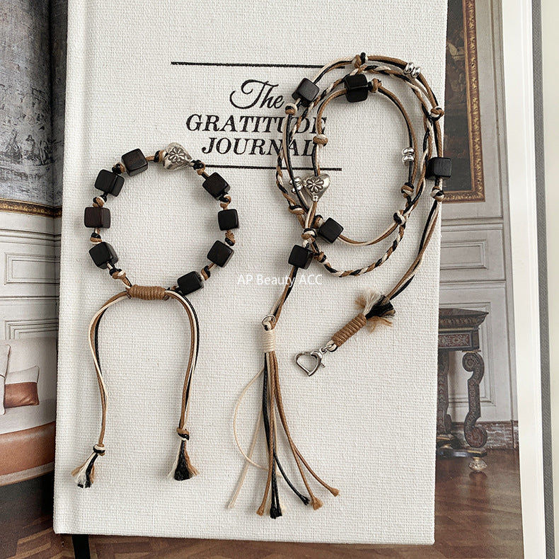 A관 - 925 실버 핸드메이드 흑단 하트 플라워 매듭 팔찌 목걸이 [1401] 25.10-2