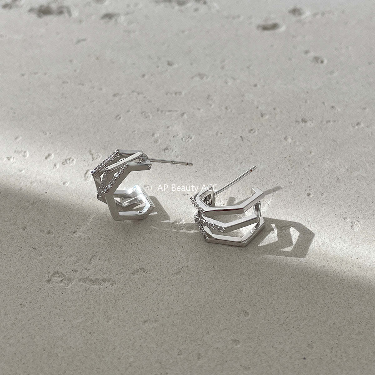 A관 - 멀티 레이어 큐빅 925 은침 스터드 이어커프 귀걸이 [EH-4292] 25.12-3