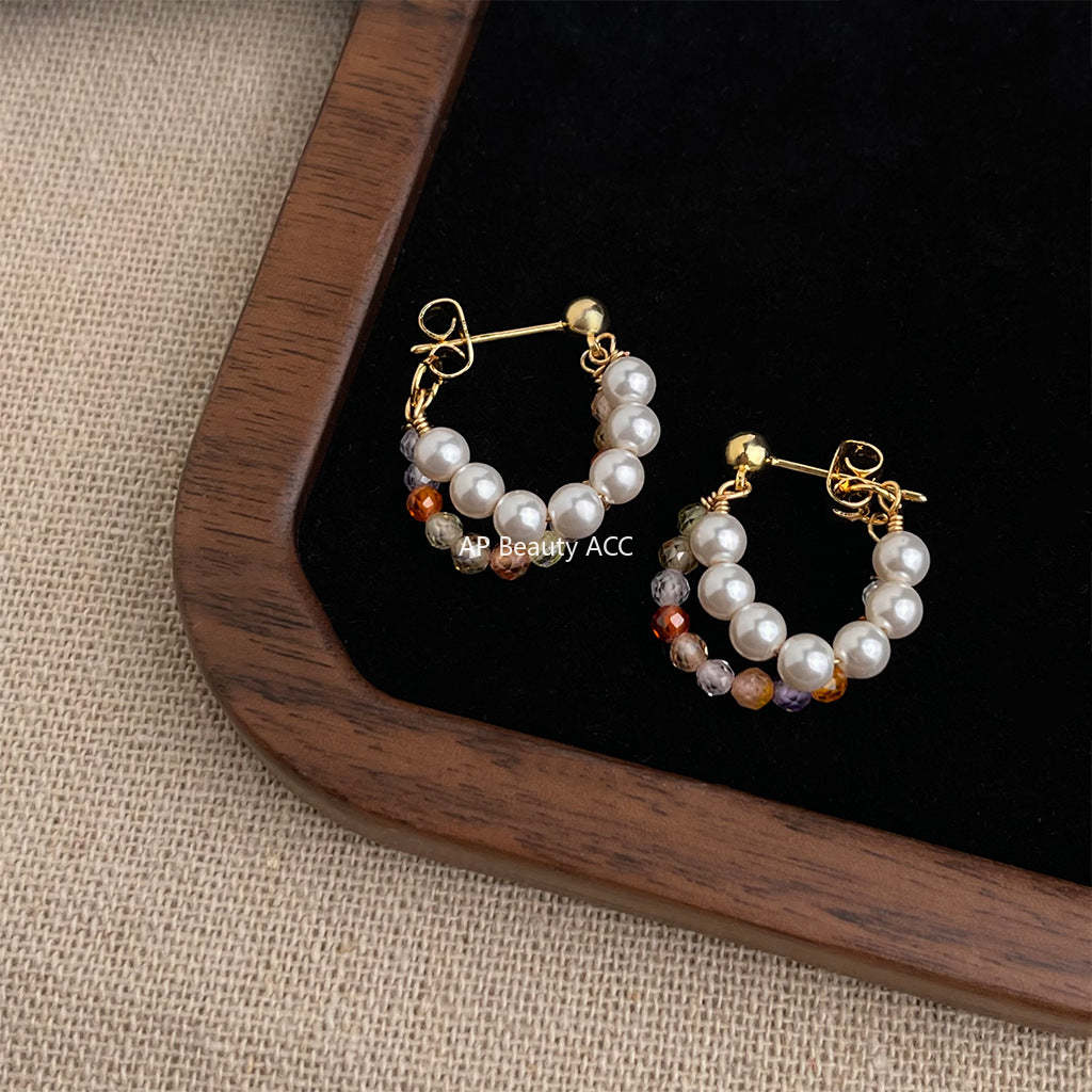 C관 - 큐빅 핸드메이드 글래스 진주 귀걸이 [5477] 25.02-1