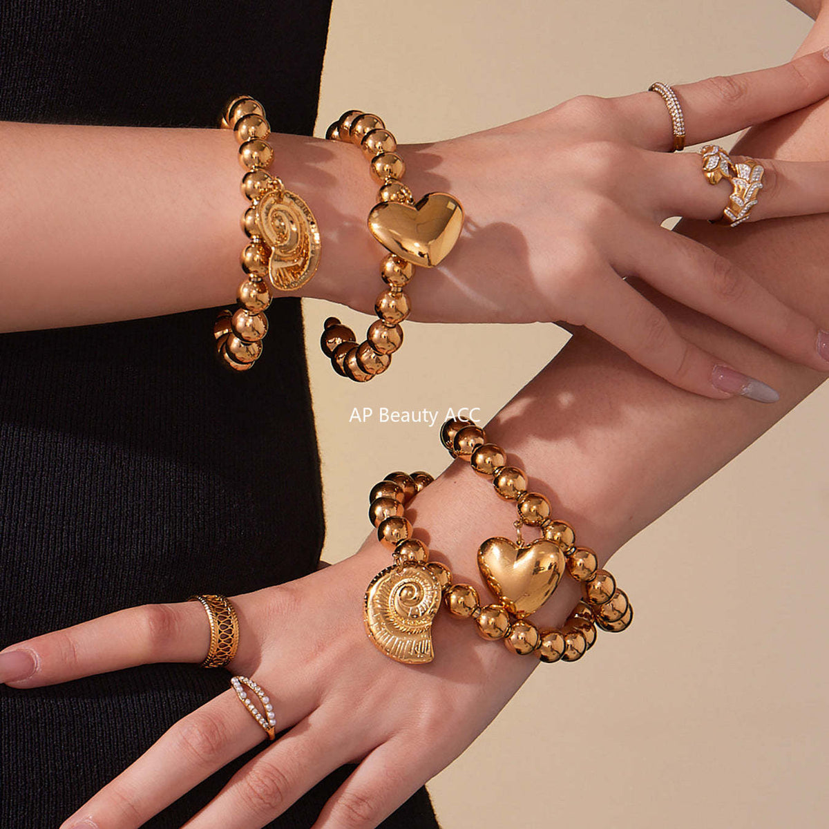 D관 - 스테인리스 18K 도금 대형 하트 펜던트 스틸볼 팔찌 [E701-E702] 25.10-5