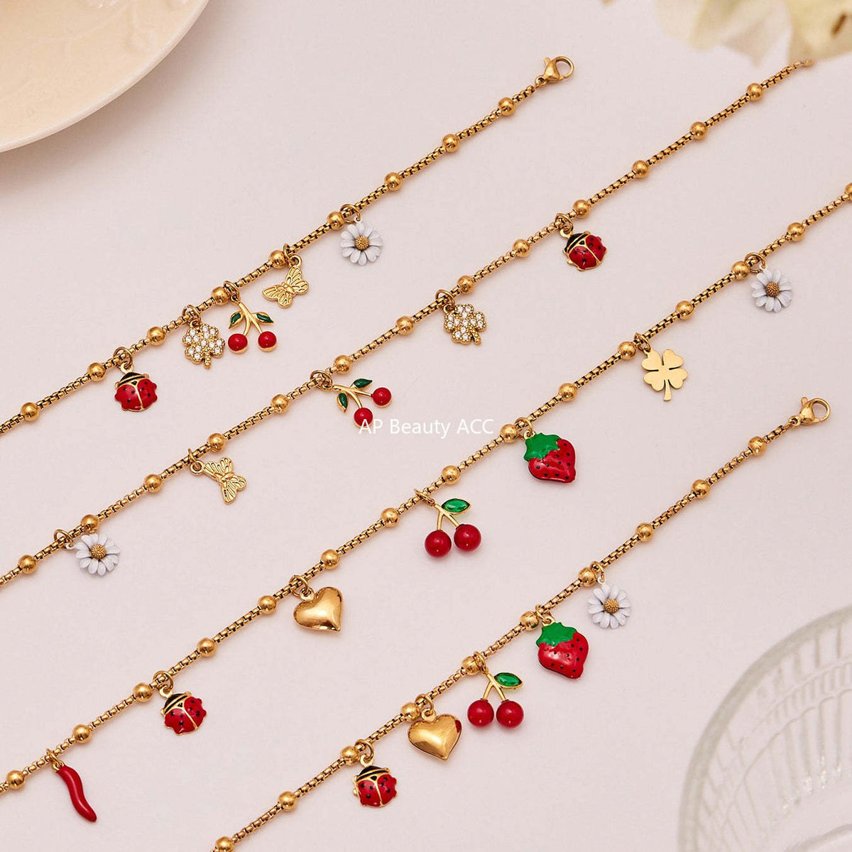 D관 - 스테인리스 스틸 큐빅 체리 딸기 펜던트 목걸이 팔찌 반지 [TXP437] 25.10-4