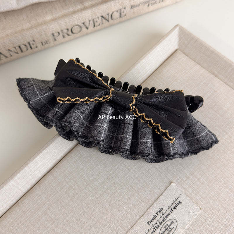 E관 - 체크 패턴 레이스 리본 집게핀 [27719] 25.11-4