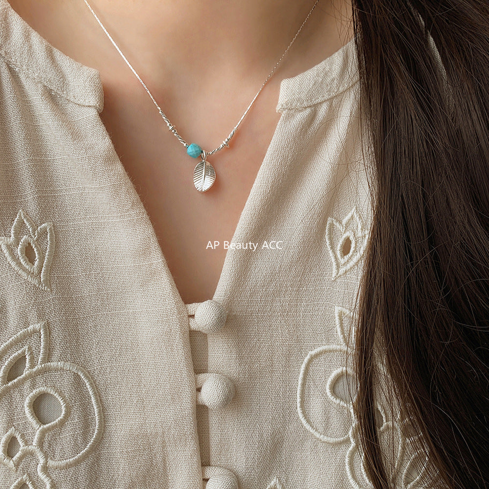 A관 - 925 실버 핸드메이드 터키석 잎사귀 목걸이 팔찌 [1425] 25.10-2