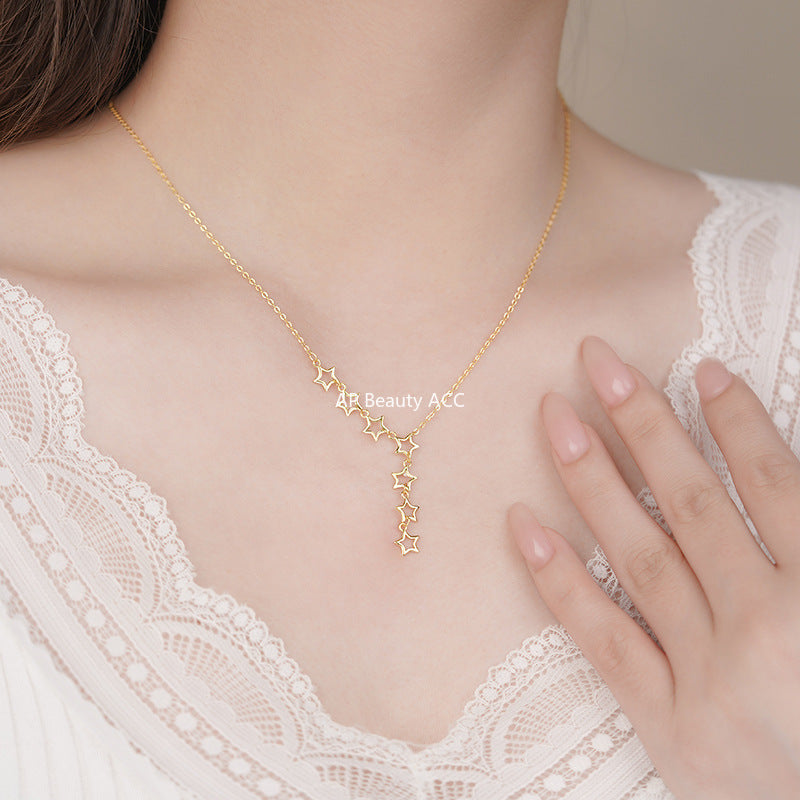 B관 - 925 실버 라인 별 연결 디자인 드롭 목걸이 [YC2319N_1] 25.11-2