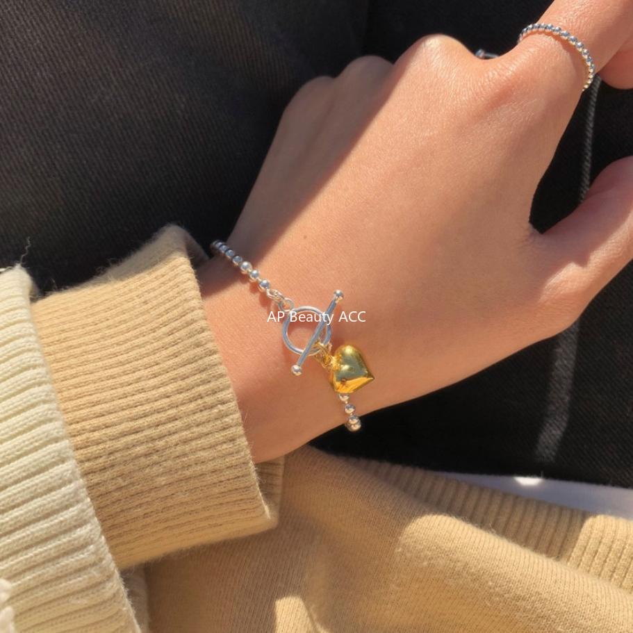 F관 - 925 실버 라운드 비즈 하트 OT고리 팔찌 [A323] 25.11-2