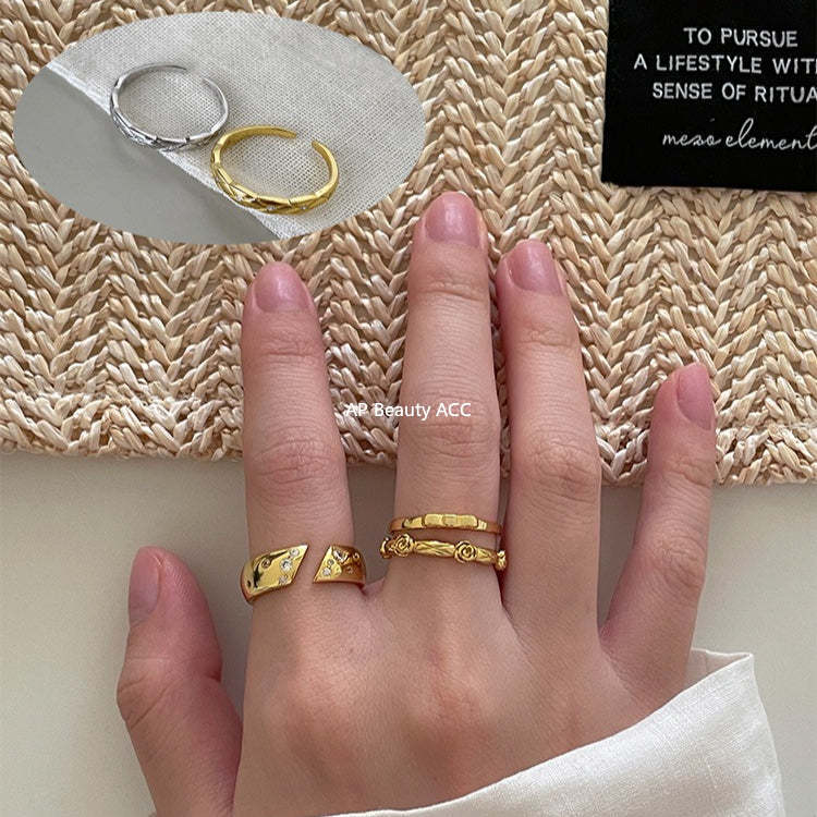 A관 - 925 실버 다이아 패턴 리본 장미 큐빅 반지 [JZ-0712] 25.10-5