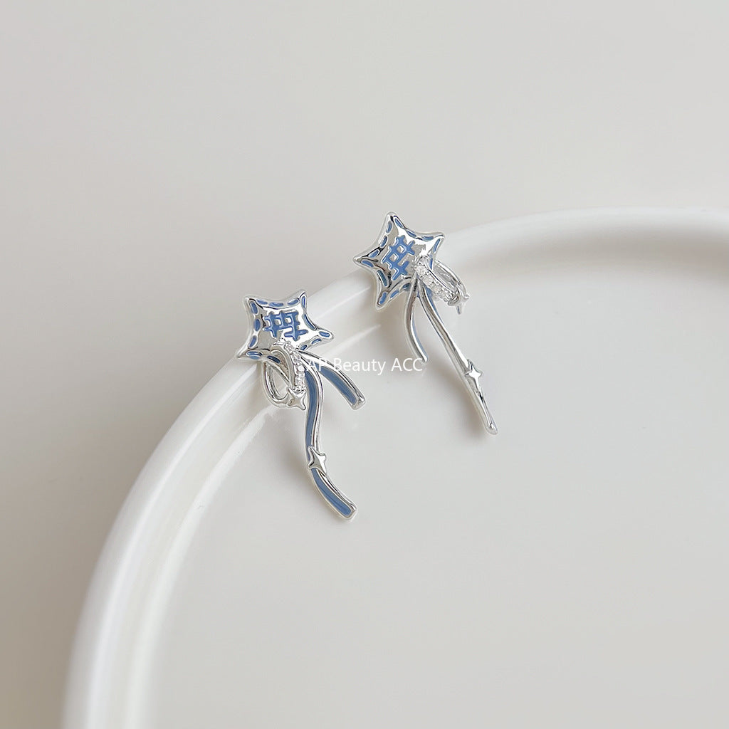 C관 - 925 은침 별 리본 디자인 큐빅 귀걸이 [6868] 25.10-1