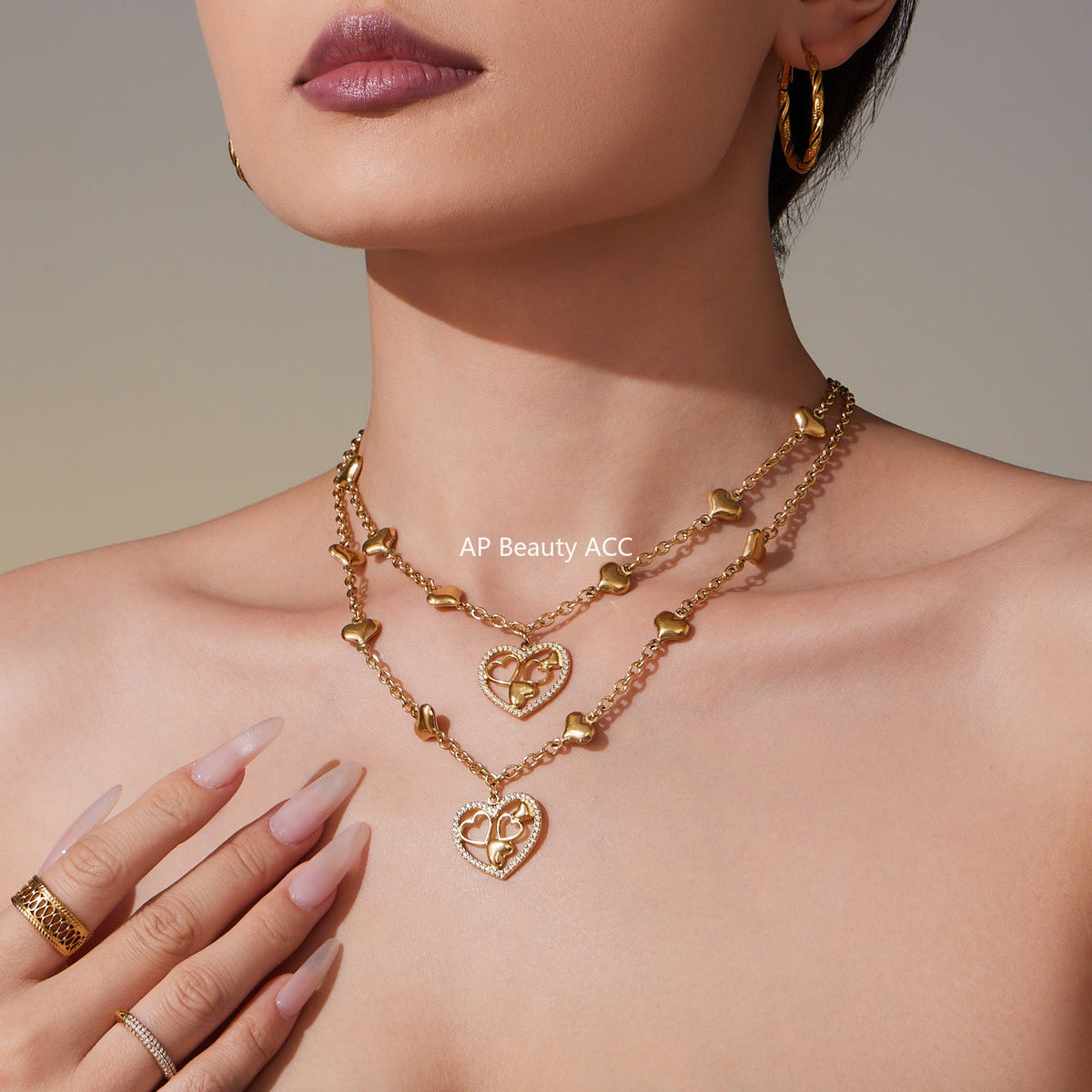 D관 - 18K 도금 스테인리스 스틸 큐빅 하트 펜던트 목걸이 [P079] 25.10-1