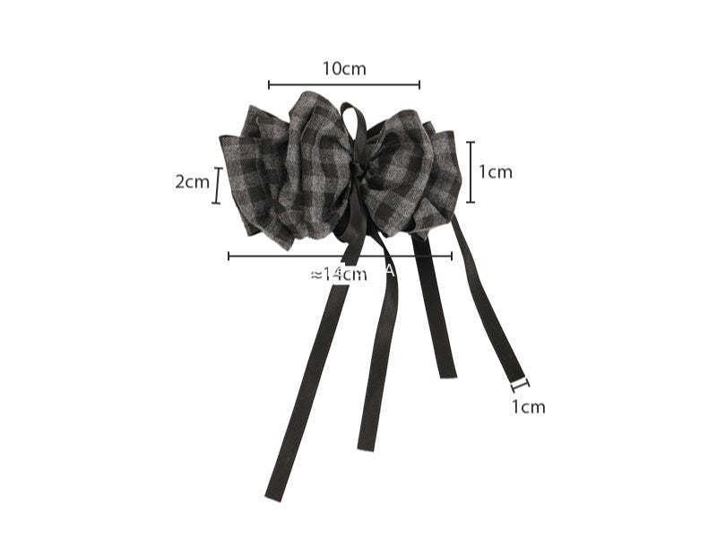 E관 - 그레이 체크 기모 리본 스트랩 집게핀 [27723] 25.11-4