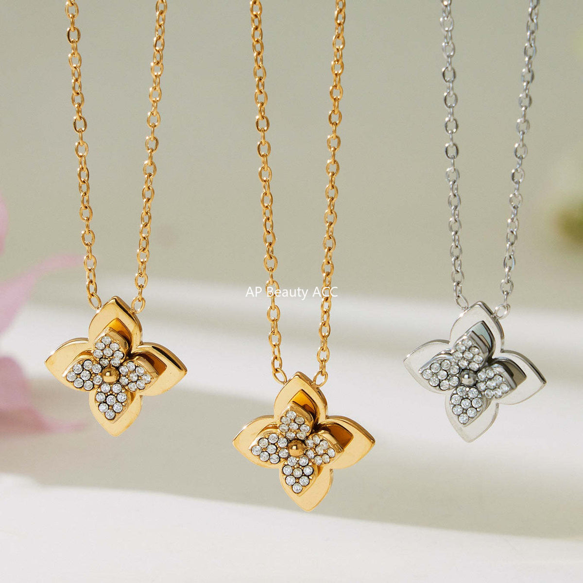 D관 - 스테인리스 스틸 큐빅 플라워 펜던트 목걸이 반지 [TXP489] 25.11-4