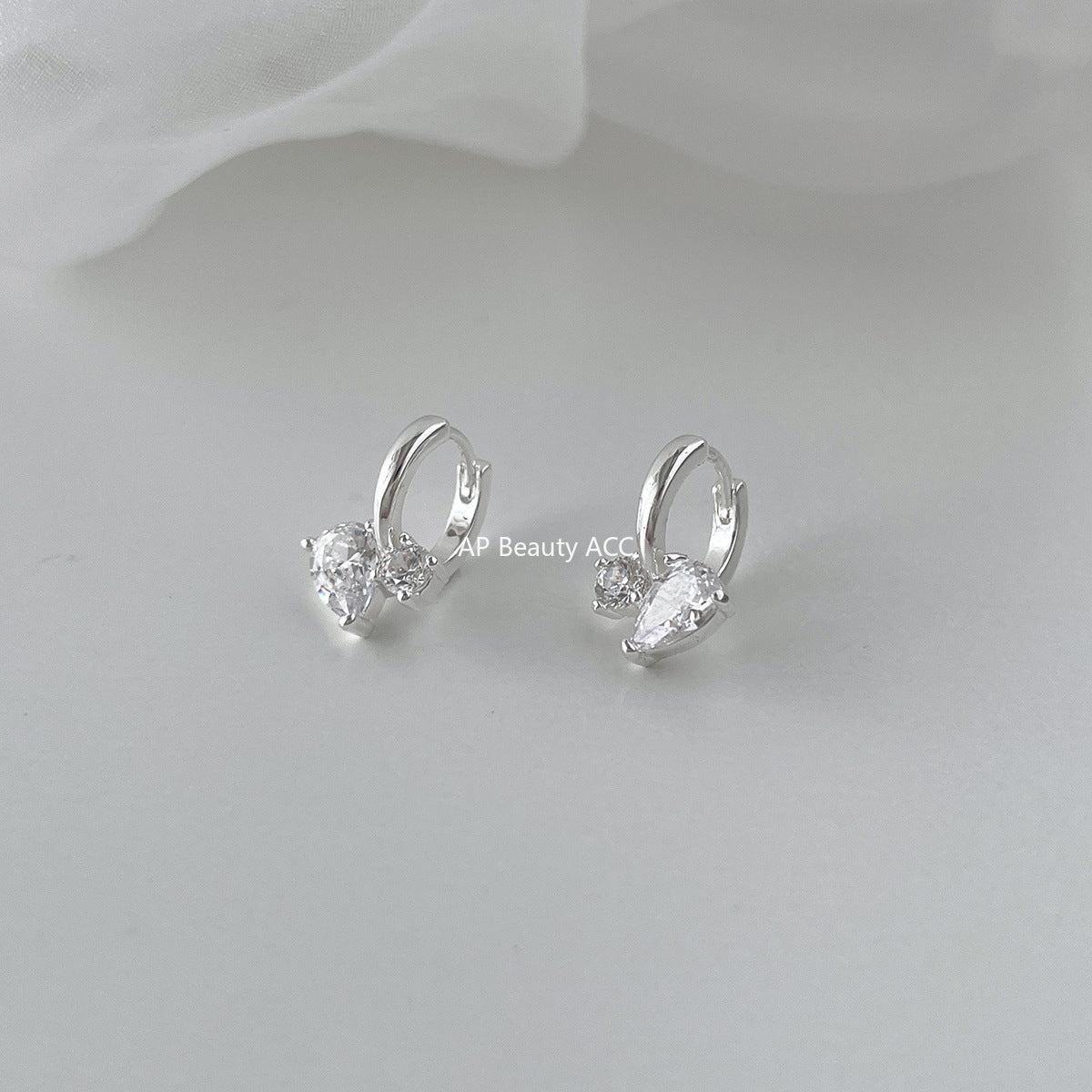 A관 - 925 은침 물방울 큐빅 링 귀걸이 [EH-4001] 25.10-1