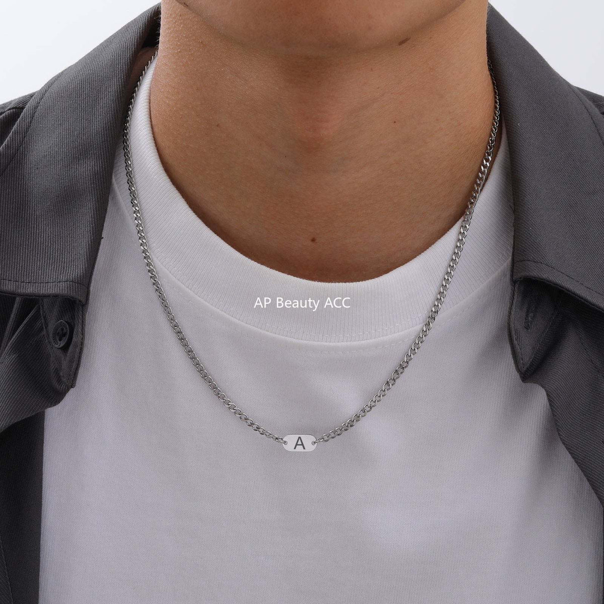 G관 - 무광 체인 오벌 펜던트 알파벳 스테인리스 목걸이 [NC-1898S] 25.11-3