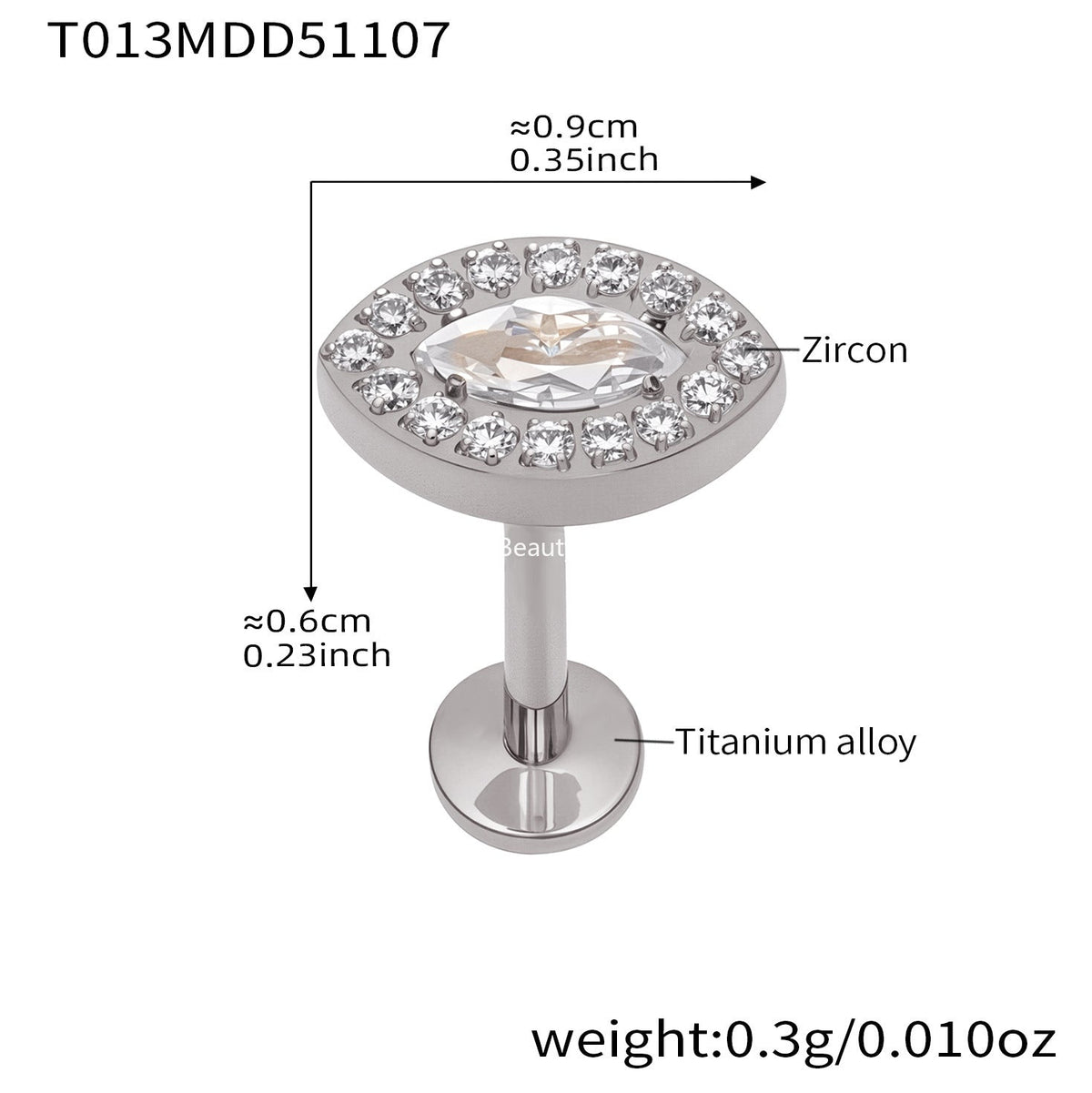 D관 - 티타늄 합금 스틸 입술용 단품 피어싱 [T009] 25.11-2