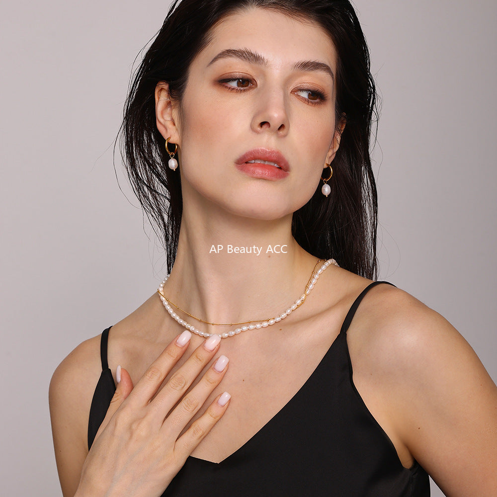 D관 - 더블 레이어 담수 진주 체인 스테인리스 스틸 18K 도금 목걸이 [P272] 25.04-1
