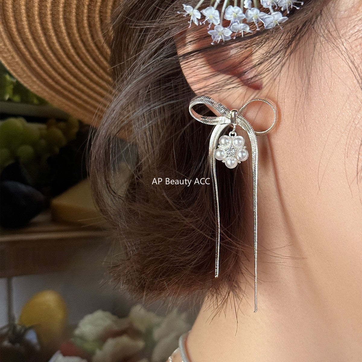 A관 - 진주 플라워 리본 드롭 디자인 귀걸이 [EH-4139] 25.10-5