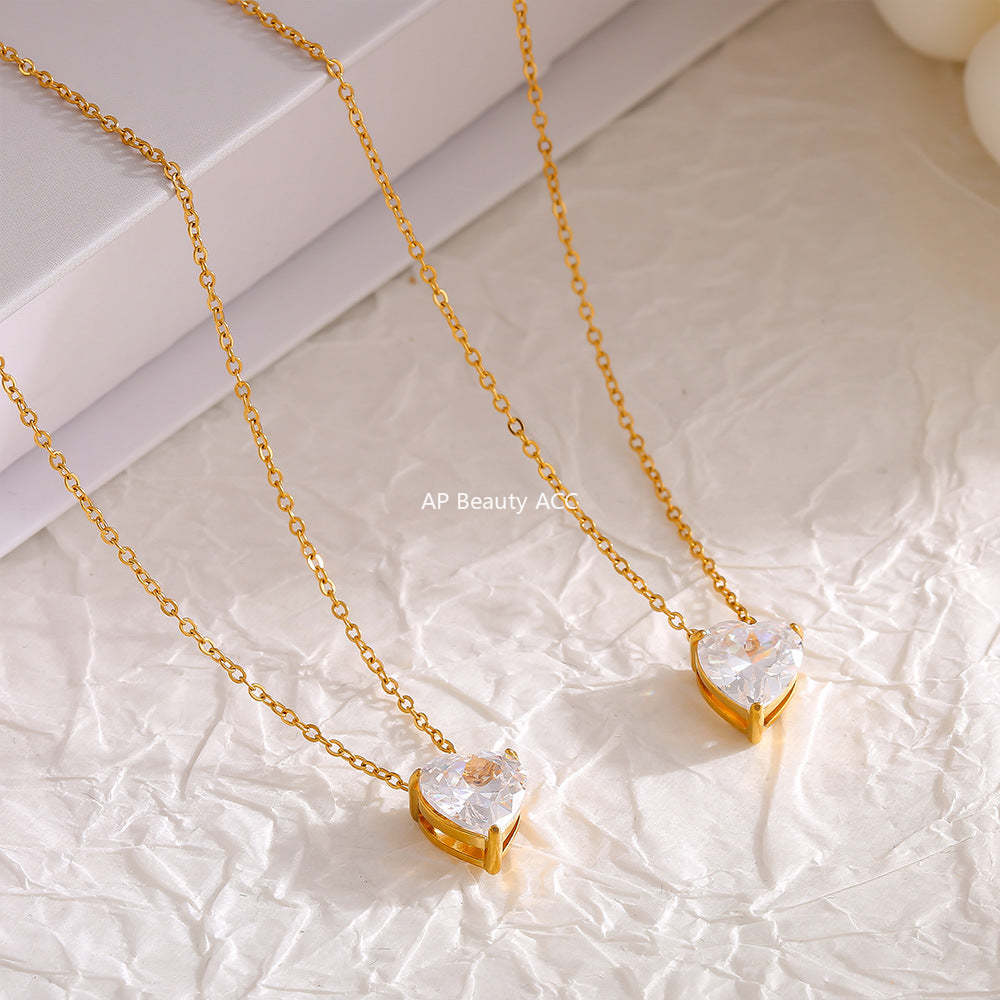 D관 - 유니크 하트 큐빅 펜던트 레이어드 미니멀 럭셔리 티타늄 스틸 18K 도금 목걸이 [P527-P1694] 24.08-3