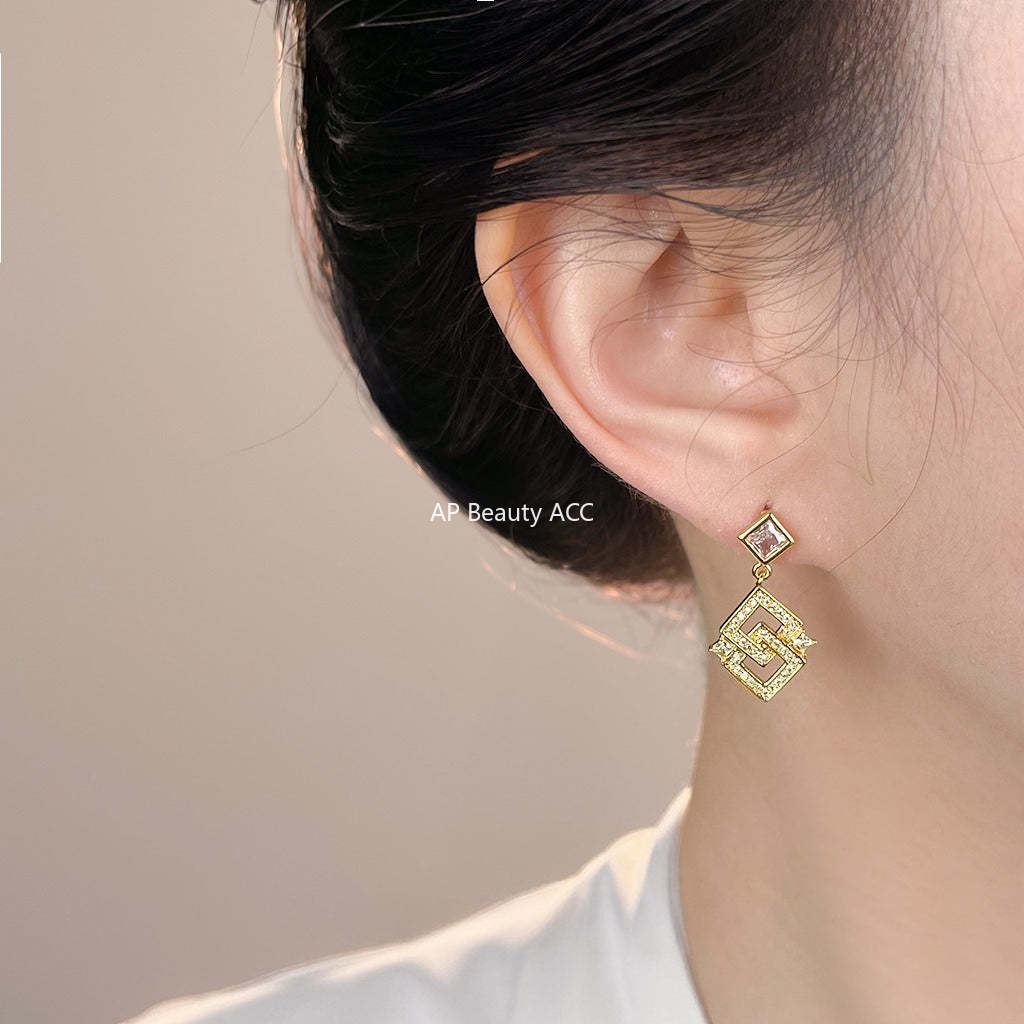 C관 - 더블 사각 큐빅 드롭 925 은침 귀걸이 [7197] 25.12-1