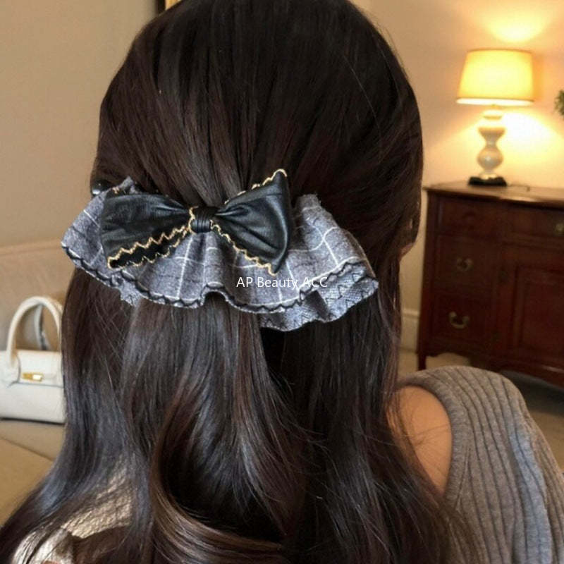 E관 - 체크 패턴 레이스 리본 집게핀 [27719] 25.11-4