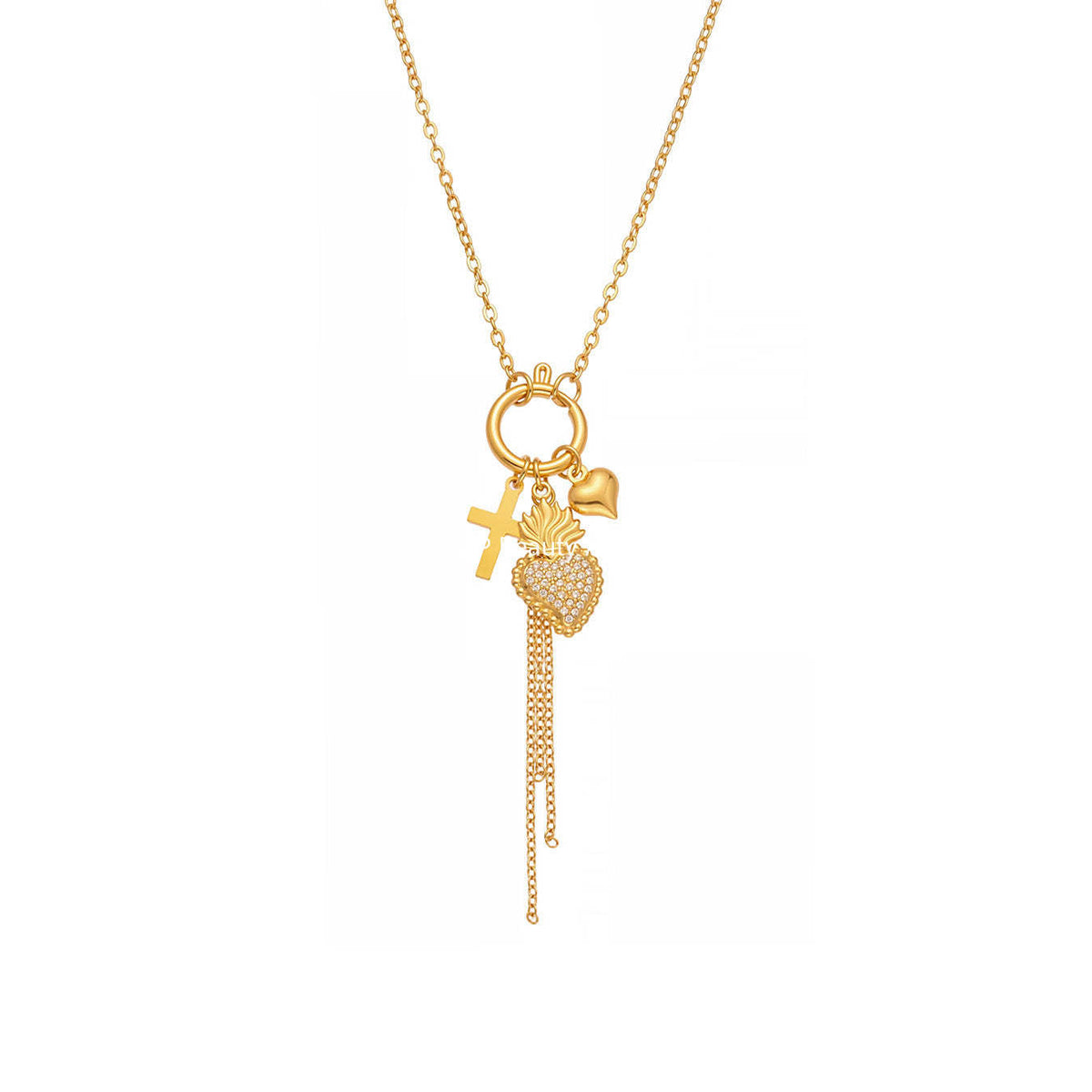 D관 - 스테인리스 스틸 큐빅 왕관 하트 드롭 펜던트 목걸이 [P1605-2] 25.10-4