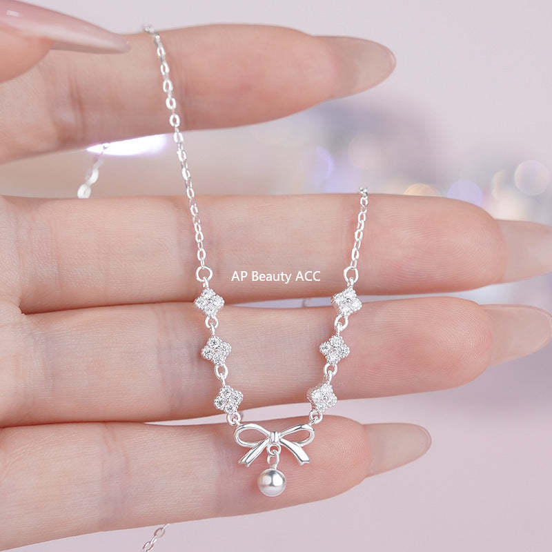 B관 - 999 실버 네잎클로버 리본 펜던트 목걸이 [YC2220N_1] 25.11-1