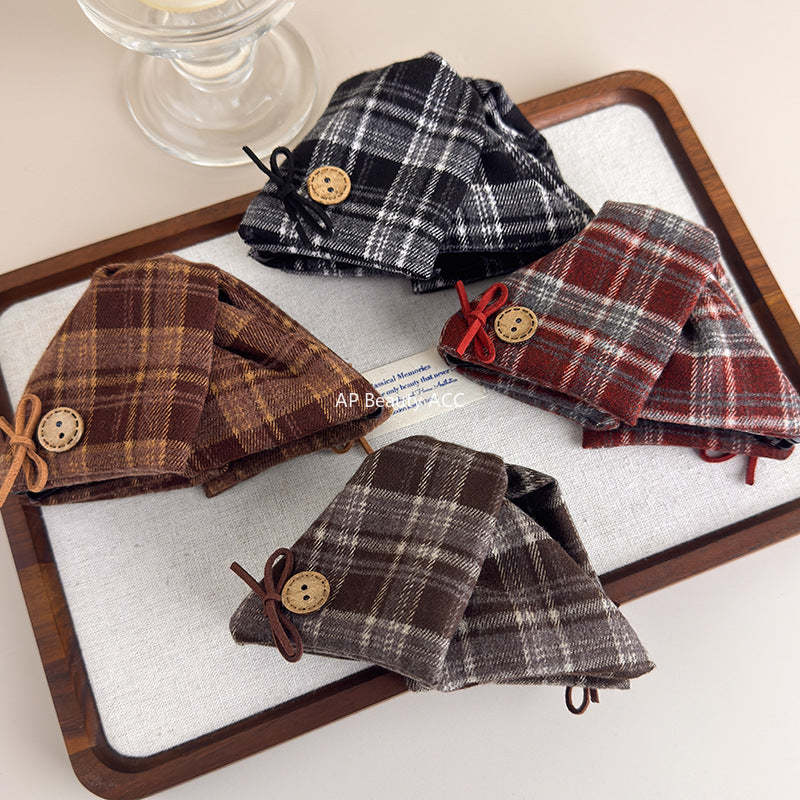 E관 - 리본 체크무늬 대형 빈티지 집게핀 [27613] 25.10-5