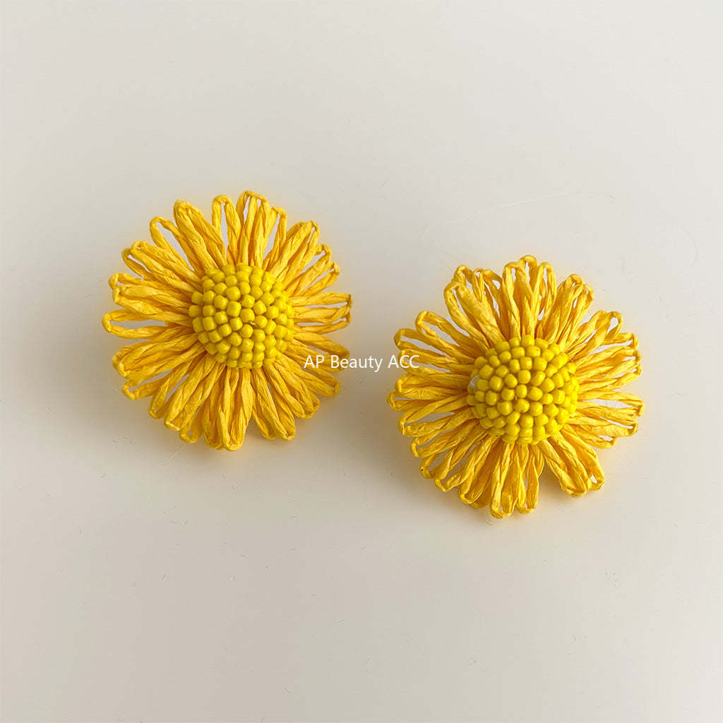 C관 - 컬러풀 핸드메이드 비즈 플라워 은침 귀걸이 [5538-5542] 25.02-2