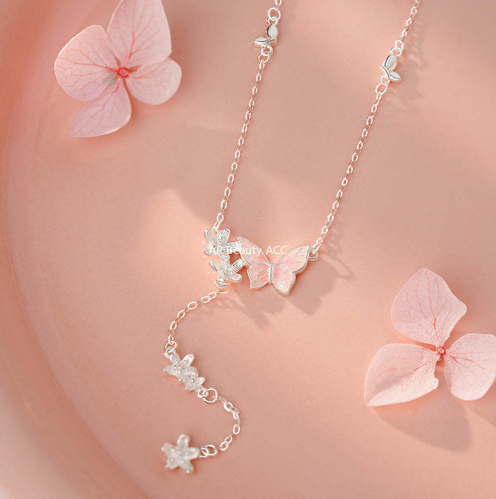 B관 - 999 실버 레진 나비 플라워 태슬 목걸이 [YC2185N_1] 25.11-4