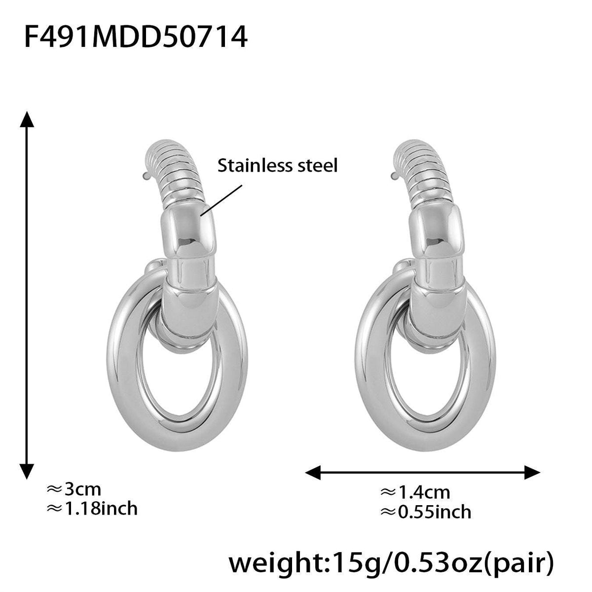 D관 - 스테인리스 스틸 비정형 C형 투톤 귀걸이 [F491-F492-F1095] 25.07-3