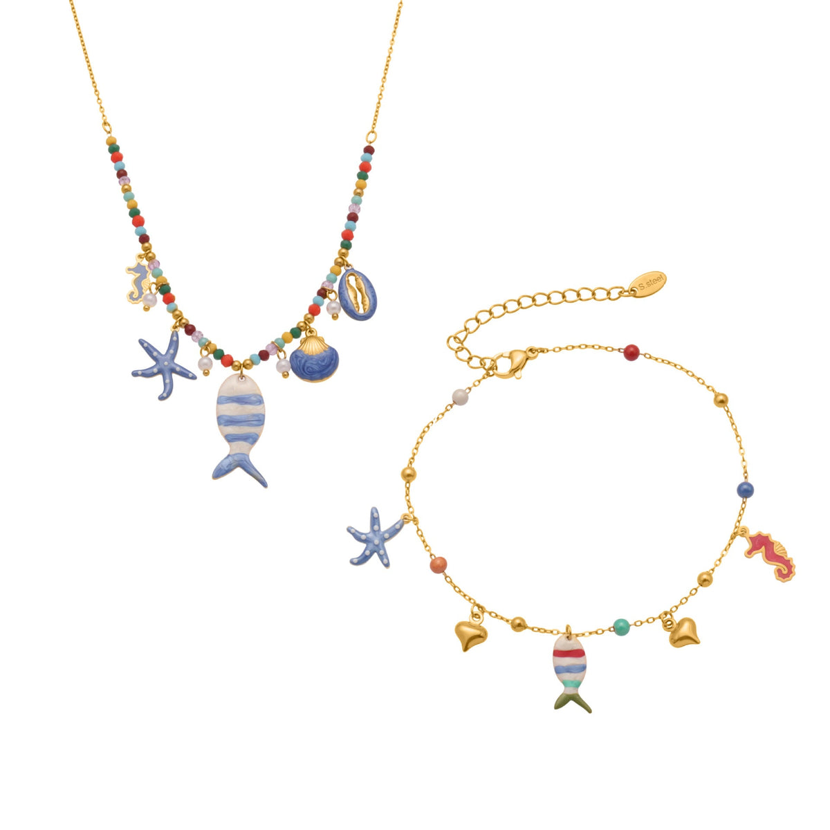 D관 - 18K 골드 도금 스테인리스 스틸 물고기 펜던트 목걸이 팔찌 발찌 [TXP418] 25.10-1