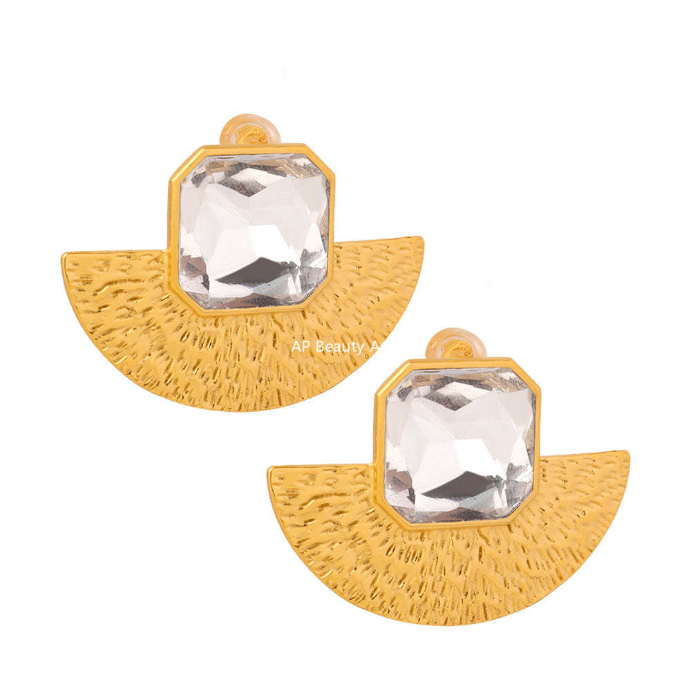 D관 - 스테인리스 스틸 글라스 스톤 부채 모양 귀걸이 목걸이 [F1153-P1690] 25.12-1