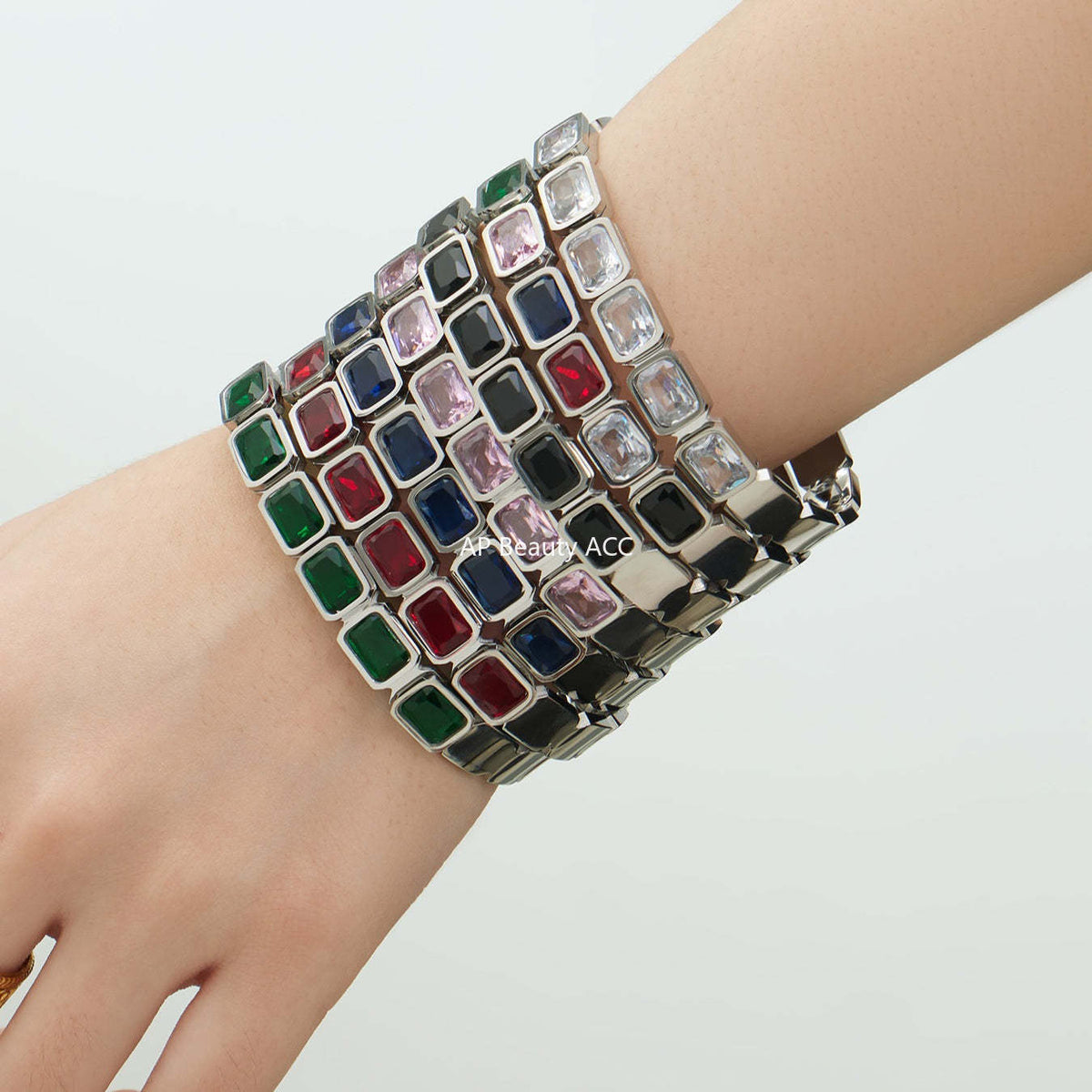 D관 - 사각 글라스 스톤 18K 도금 스테인리스 스틸 팔찌 [Z518] 25.12-2