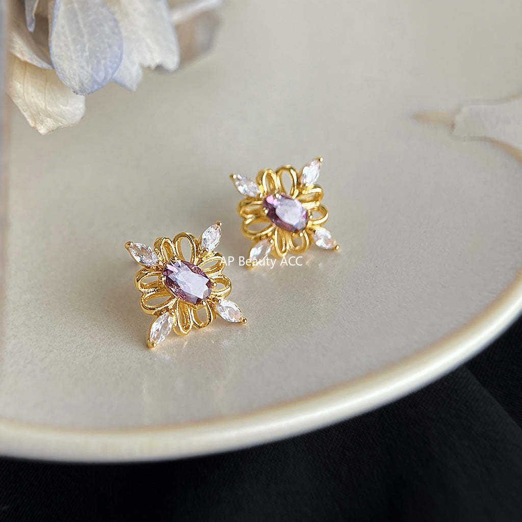 C관 - 퍼플 큐빅 문양 925 은침 귀걸이 [7106] 25.11-4