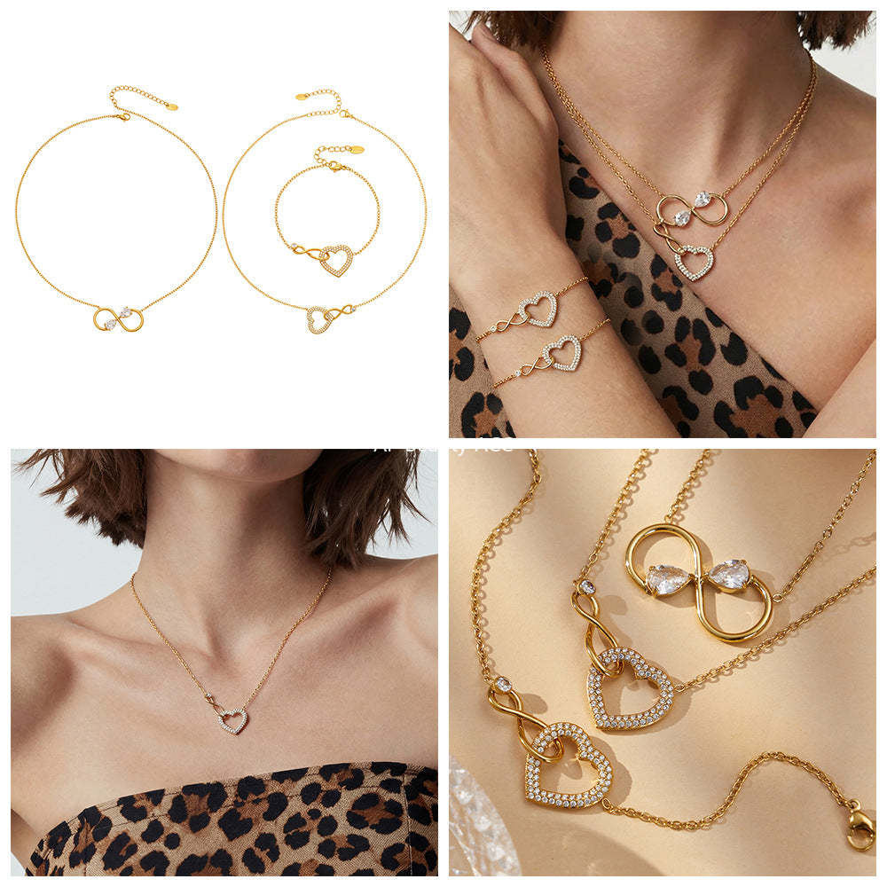 D관 - 스테인리스 스틸 18K 도금 하트 무한대 큐빅 목걸이 팔찌 [TXP529] 25.12-3