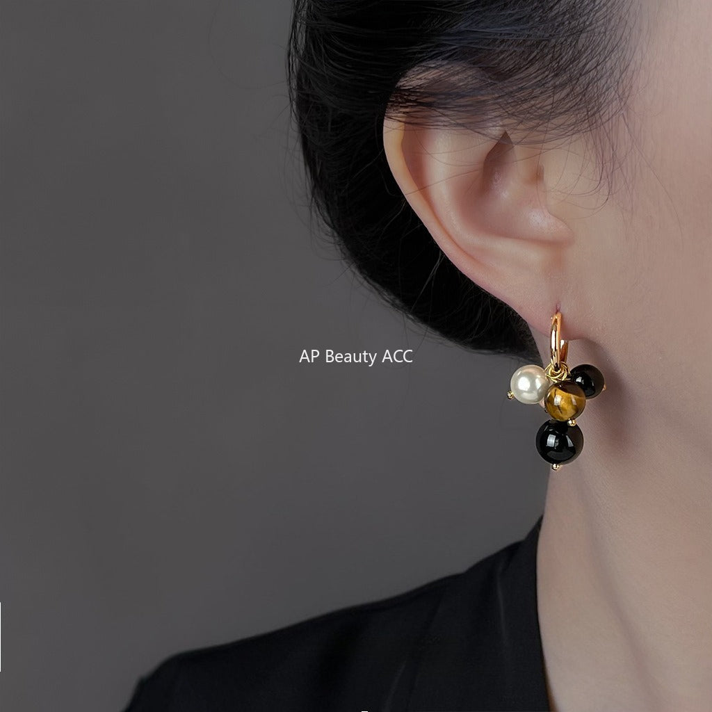 C관 - 핸드메이드 호안석 백수정 진주 링 귀걸이 [6464] 25.10-3