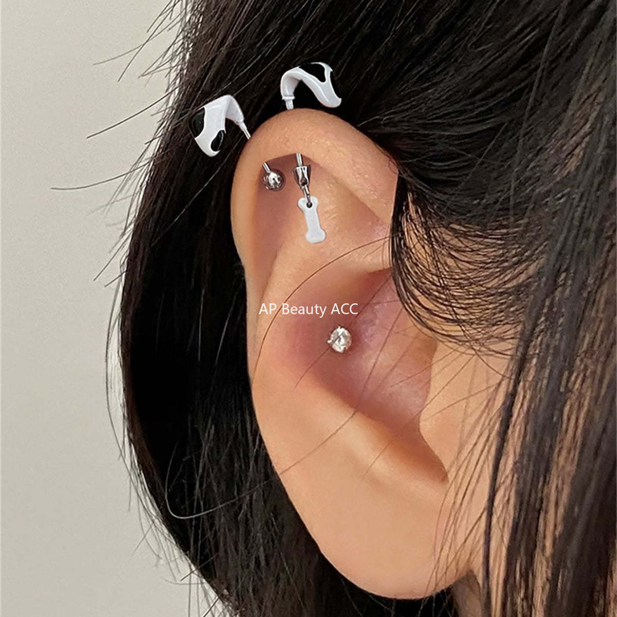 A관 - 티타늄 스틸 강아지 귀 디자인 피어싱 귀걸이 [EH-4086] 25.10-4