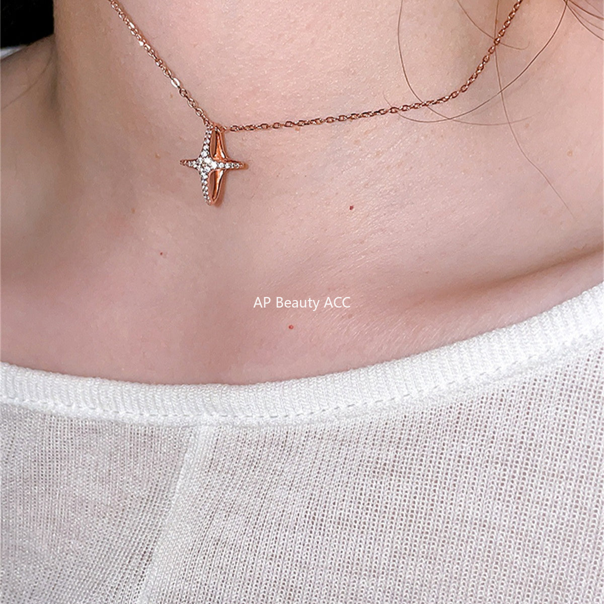 A관 - 925 실버 이중 원 별 큐빅 펜던트 목걸이 [XL-1216] 25.10-1