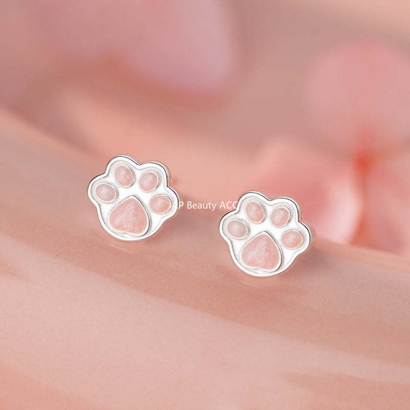 B관 - 999 실버 고양이 발바닥 모양 귀걸이 [YC3004E_1] 25.11-3