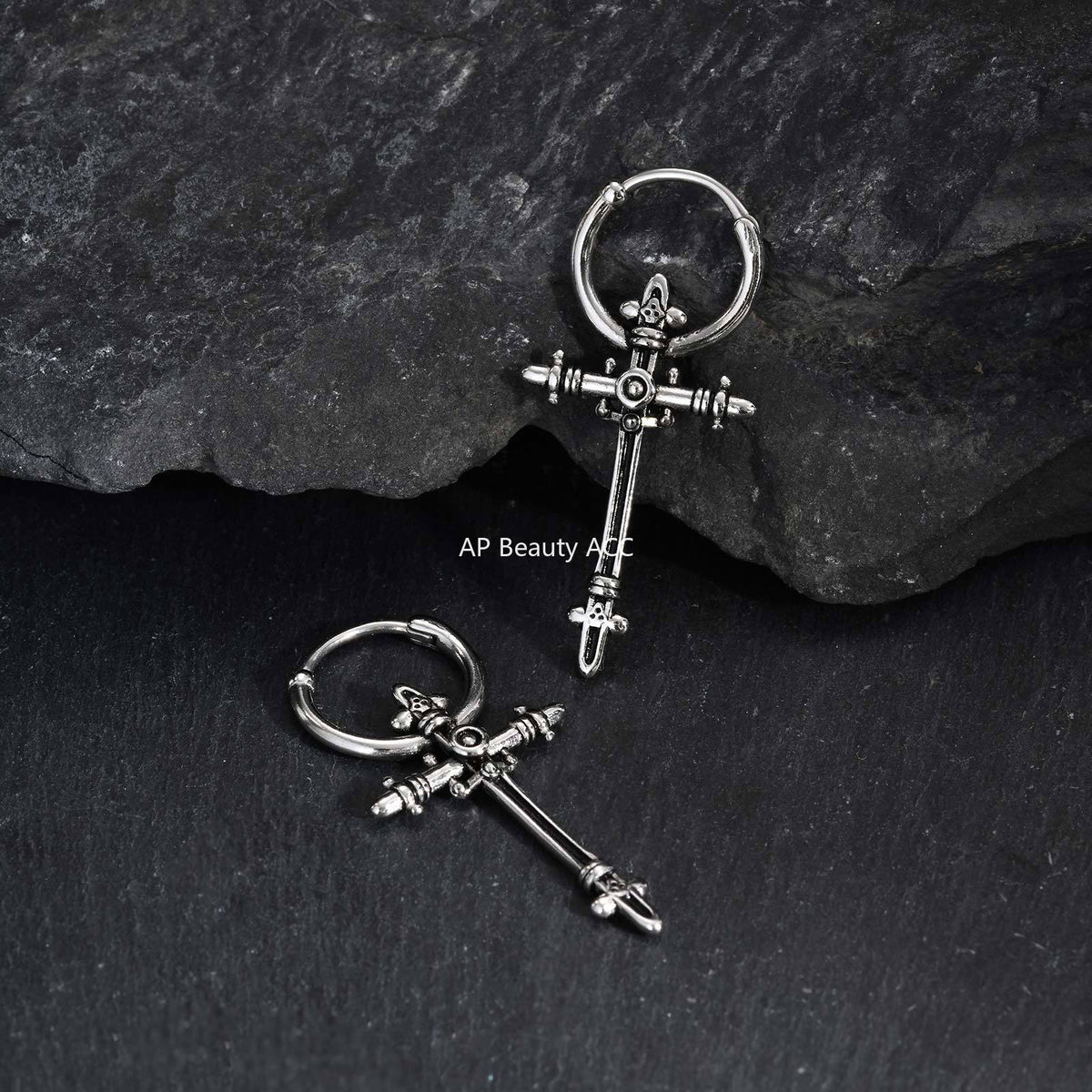 G관 - 스테인리스 스틸 십자가 펜던트 링 귀걸이 [ED-966] 25.12-1